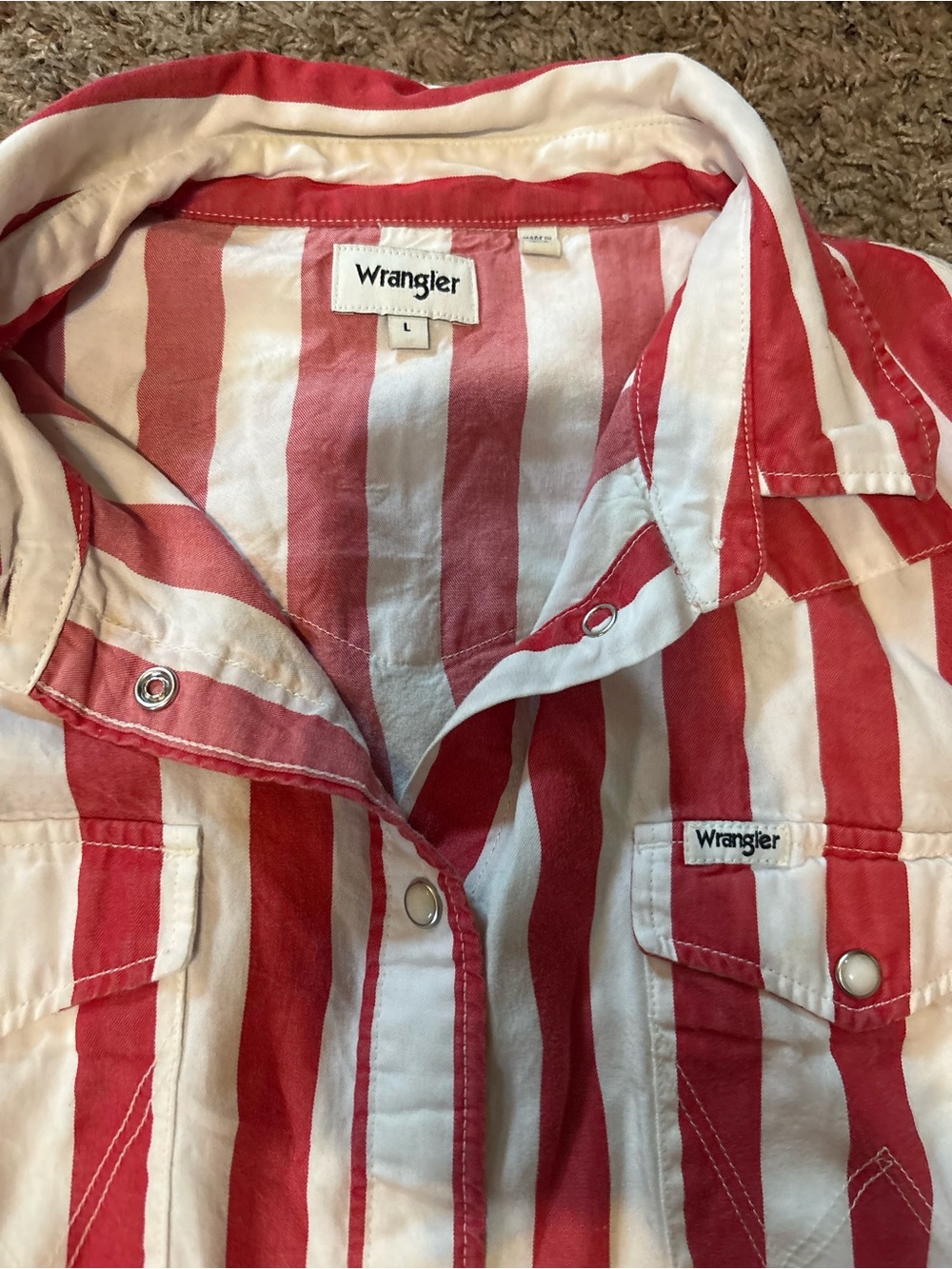 Wrangler Red and White Striped Pearl snap Shirt